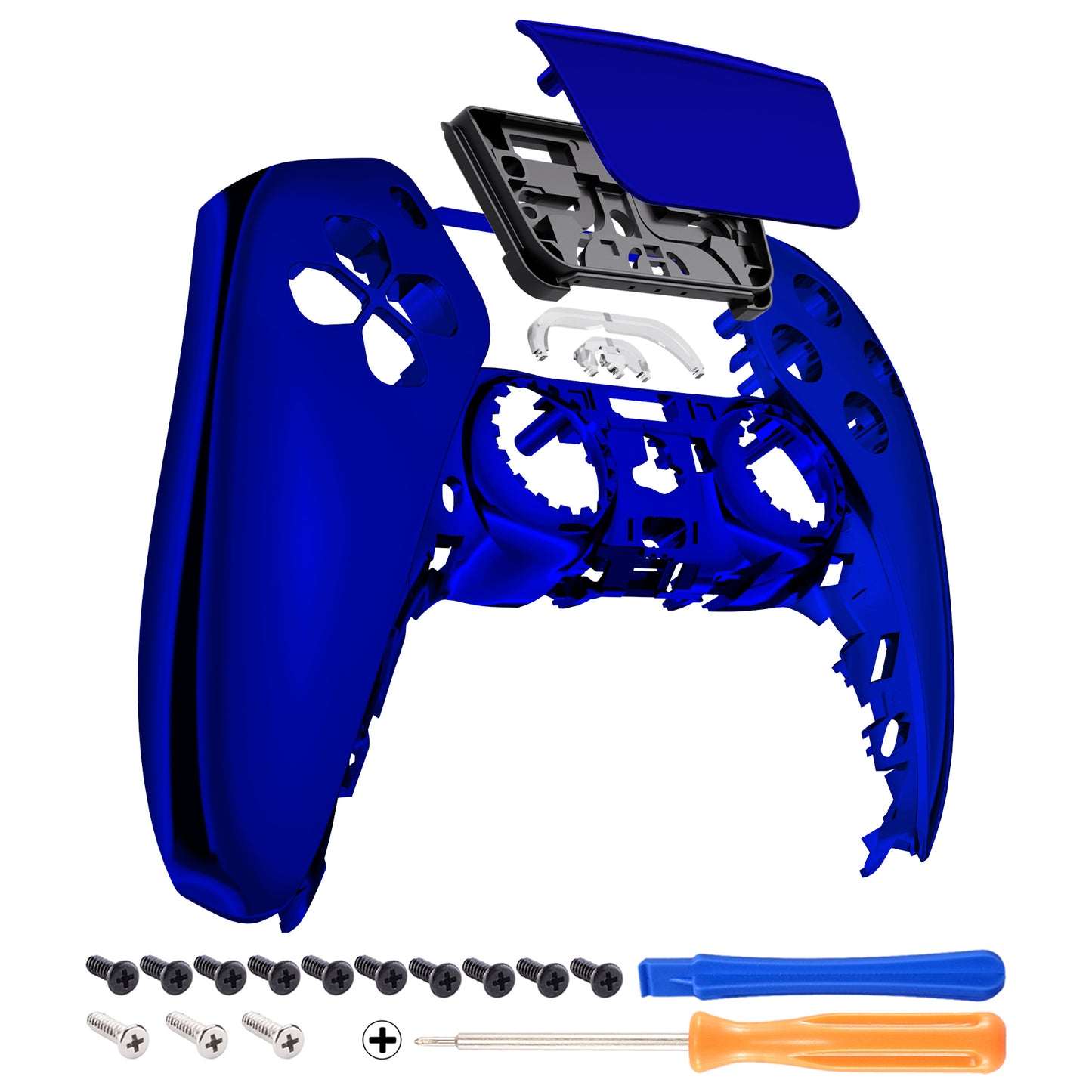 eXtremeRate Retail Chrome Blue Touchpad Front Housing Shell Compatible with ps5 Controller BDM-010 BDM-020 BDM-030, DIY Replacement Shell Custom Touch Pad Cover Compatible with ps5 Controller - ZPFD4004G3