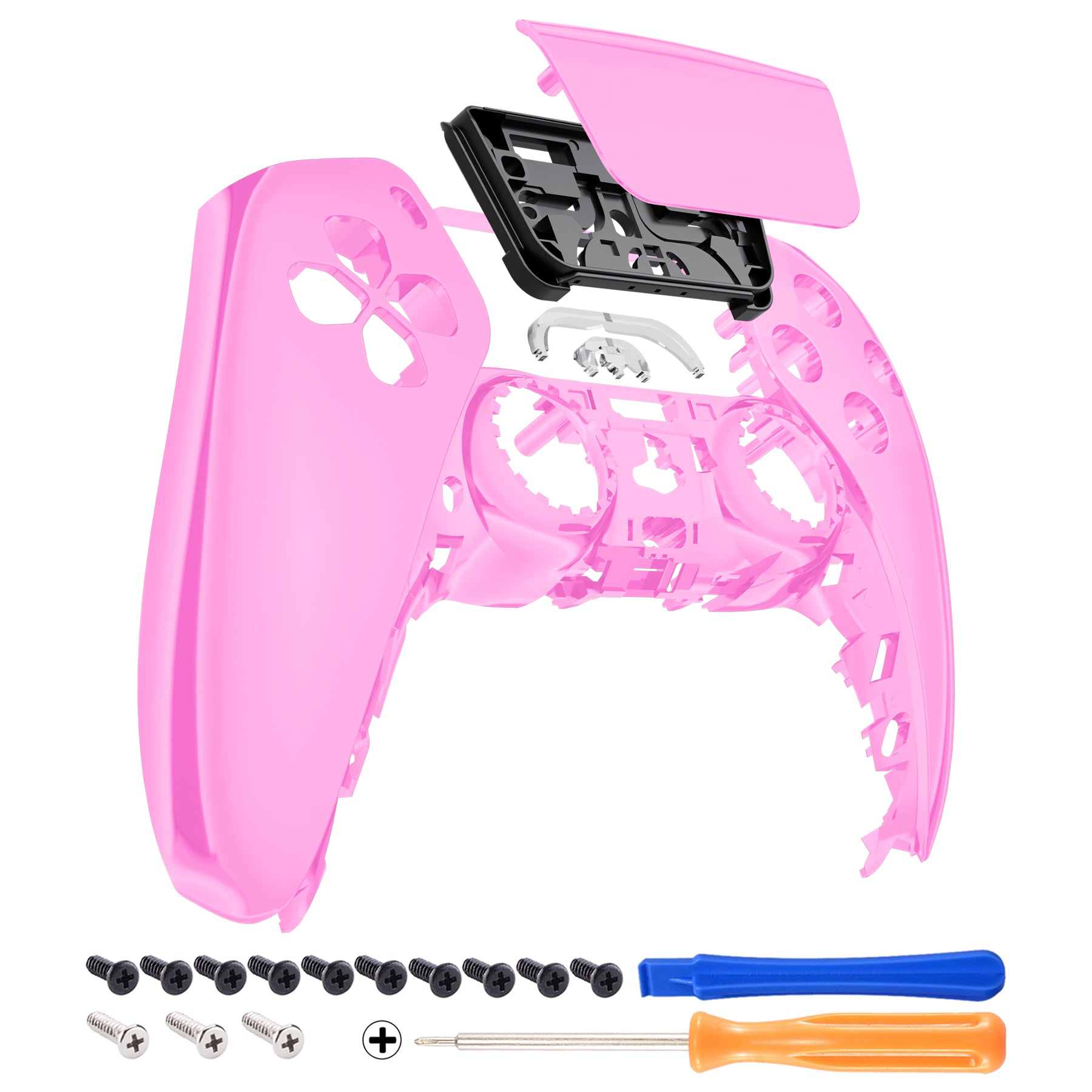 eXtremeRate Retail Chrome Pink Touchpad Front Housing Shell Compatible with ps5 Controller BDM-010 BDM-020 BDM-030, DIY Replacement Shell Custom Touch Pad Cover Compatible with ps5 Controller - ZPFD4007G3