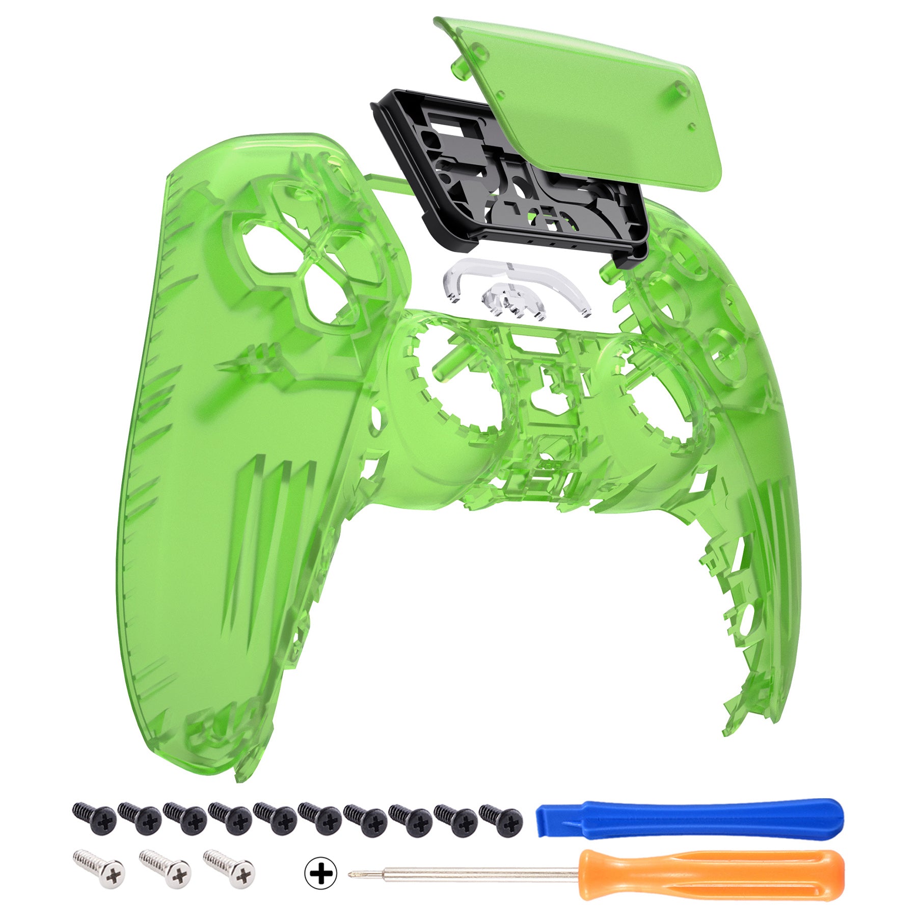 eXtremeRate Retail Clear Green Touchpad Front Housing Shell Compatible with ps5 Controller BDM-010 BDM-020 BDM-030, DIY Replacement Shell Custom Touch Pad Cover Compatible with ps5 Controller - ZPFM5003G3
