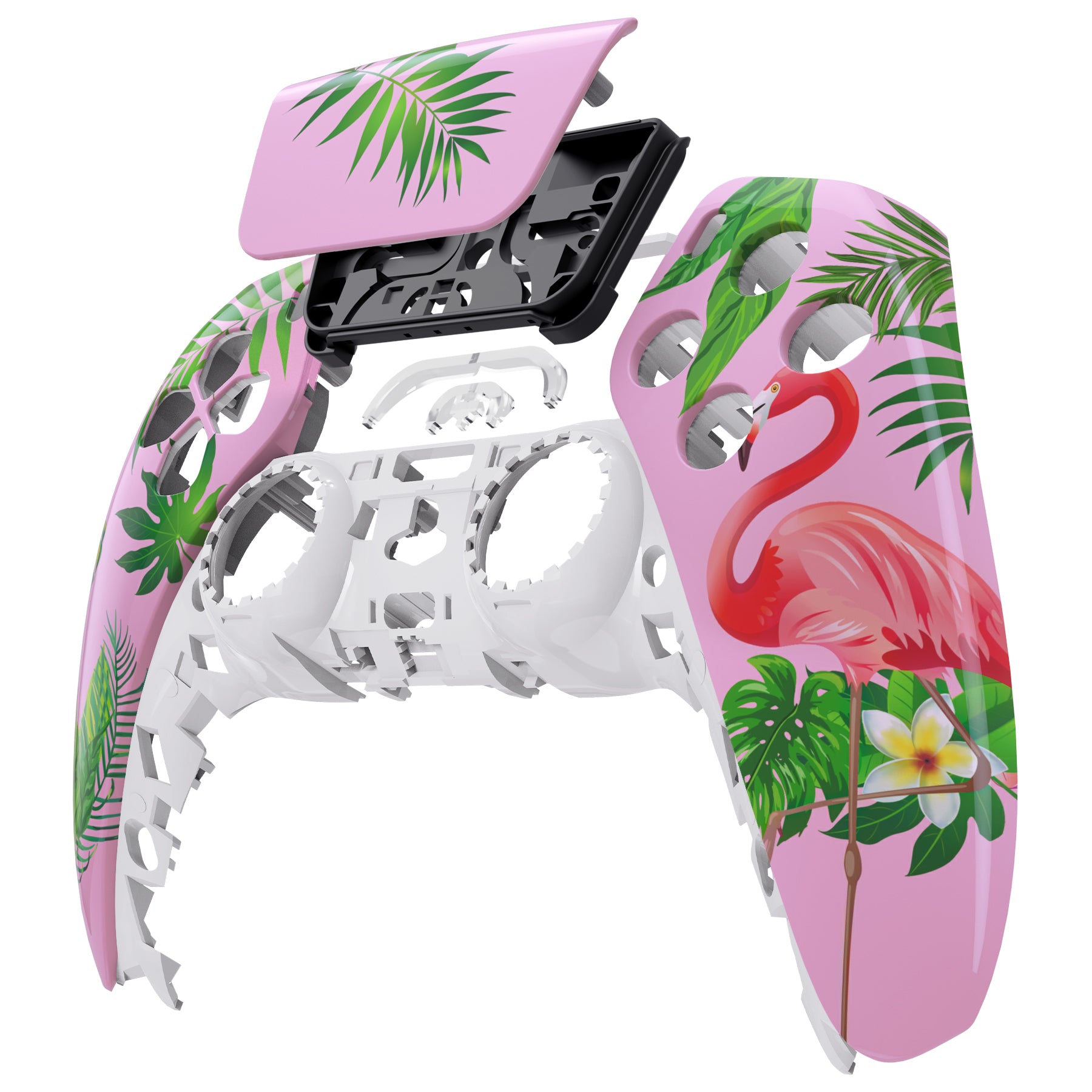 eXtremeRate Retail Tropical Flamingo Touchpad Front Housing Shell Compatible with ps5 Controller BDM-010 BDM-020 BDM-030, DIY Replacement Shell Custom Touch Pad Cover Compatible with ps5 Controller - ZPFT1039G3