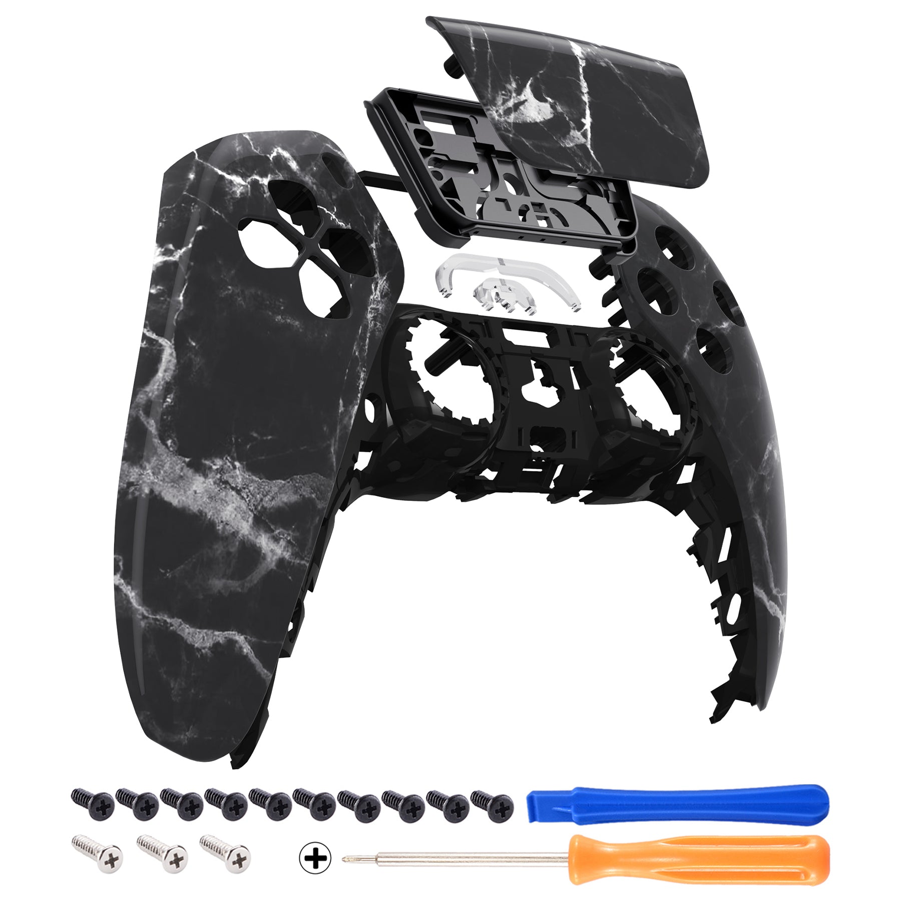 eXtremeRate Retail Black White Marble Effect Touchpad Front Housing Shell Compatible with ps5 Controller BDM-010 BDM-020 BDM-030, DIY Replacement Shell Custom Touch Pad Cover Compatible with ps5 Controller - ZPFT1046G3