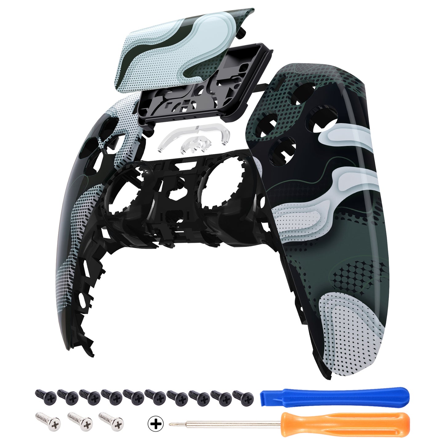 eXtremeRate Retail Black White Camouflage Touchpad Front Housing Shell Compatible with ps5 Controller BDM-010 BDM-020 BDM-030, DIY Replacement Shell Custom Touch Pad Cover Compatible with ps5 Controller - ZPFT1049G3