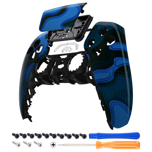 eXtremeRate Retail Blue Black Camouflage Touchpad Front Housing Shell Compatible with ps5 Controller BDM-010 BDM-020 BDM-030, DIY Replacement Shell Custom Touch Pad Cover Compatible with ps5 Controller - ZPFT1050G3
