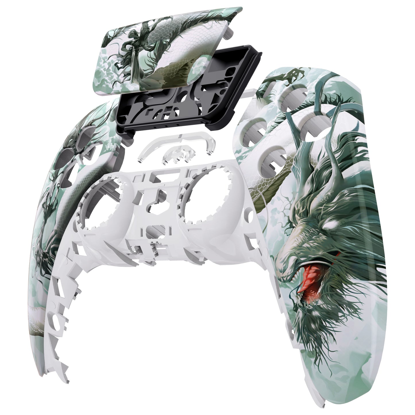 eXtremeRate Retail Jade Dragon - Cloud Dominator Touchpad Front Housing Shell Compatible with ps5 Controller BDM-010 BDM-020 BDM-030, DIY Replacement Shell Custom Touch Pad Cover Compatible with ps5 Controller - ZPFT1071G3