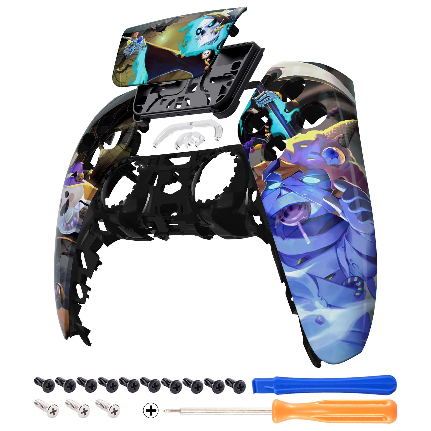 eXtremeRate Retail Glow in Dark - Halloween Candy Night Touchpad Front Housing Shell Compatible with ps5 Controller BDM-010 BDM-020 BDM-030, DIY Replacement Shell Custom Touch Pad Cover Compatible with ps5 Controller - ZPFT1083G3