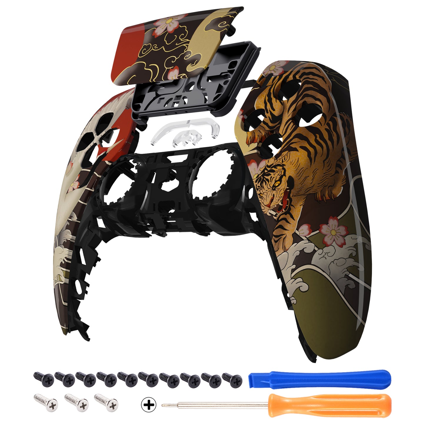 eXtremeRate Retail Tiger & Crane Touchpad Front Housing Shell Compatible with ps5 Controller BDM-010 BDM-020 BDM-030, DIY Replacement Shell Custom Touch Pad Cover Compatible with ps5 Controller - ZPFT1084G3