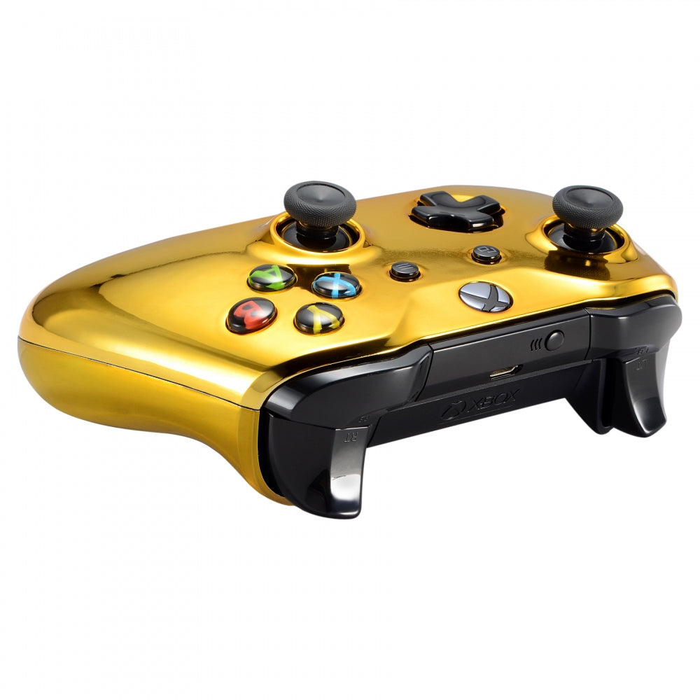 eXtremeRate Replacement Front Housing Shell with Side Rails Panel for Xbox  One X & S Controller (Model 1708) - Chrome Gold Glossy