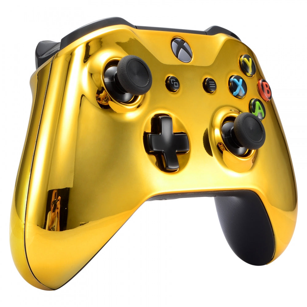 eXtremeRate Retail Chrome Gold Front Housing Shell Faceplate Side Rails Panel for Xbox One X & One S Controller - ZSXOFD01