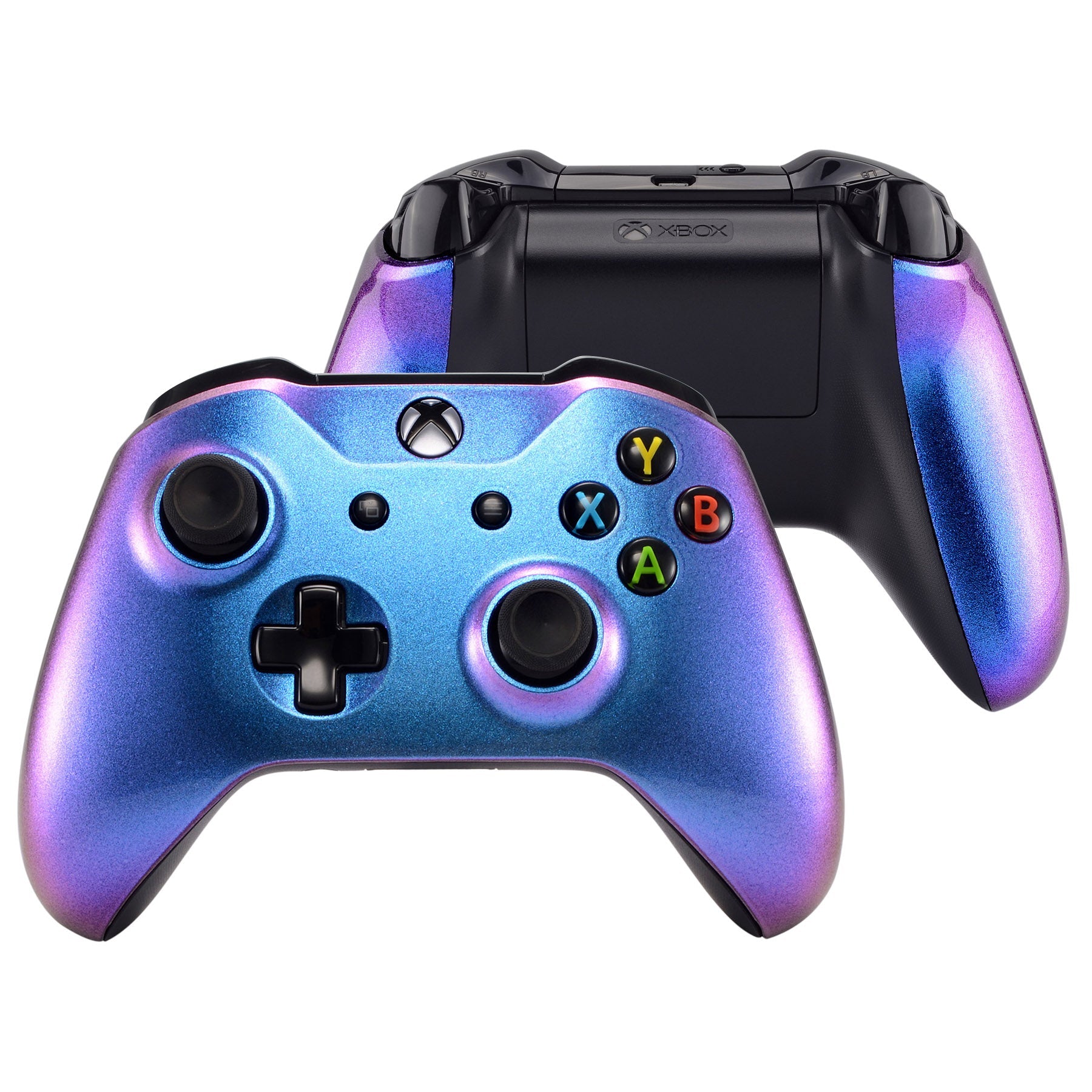 eXtremeRate Retail Chameleon Purple Blue Top Shell Front Housing Faceplate Replacement Parts with Side Rails Back Panel for Xbox One X & Xbox One S Controller - ZSXOFP01