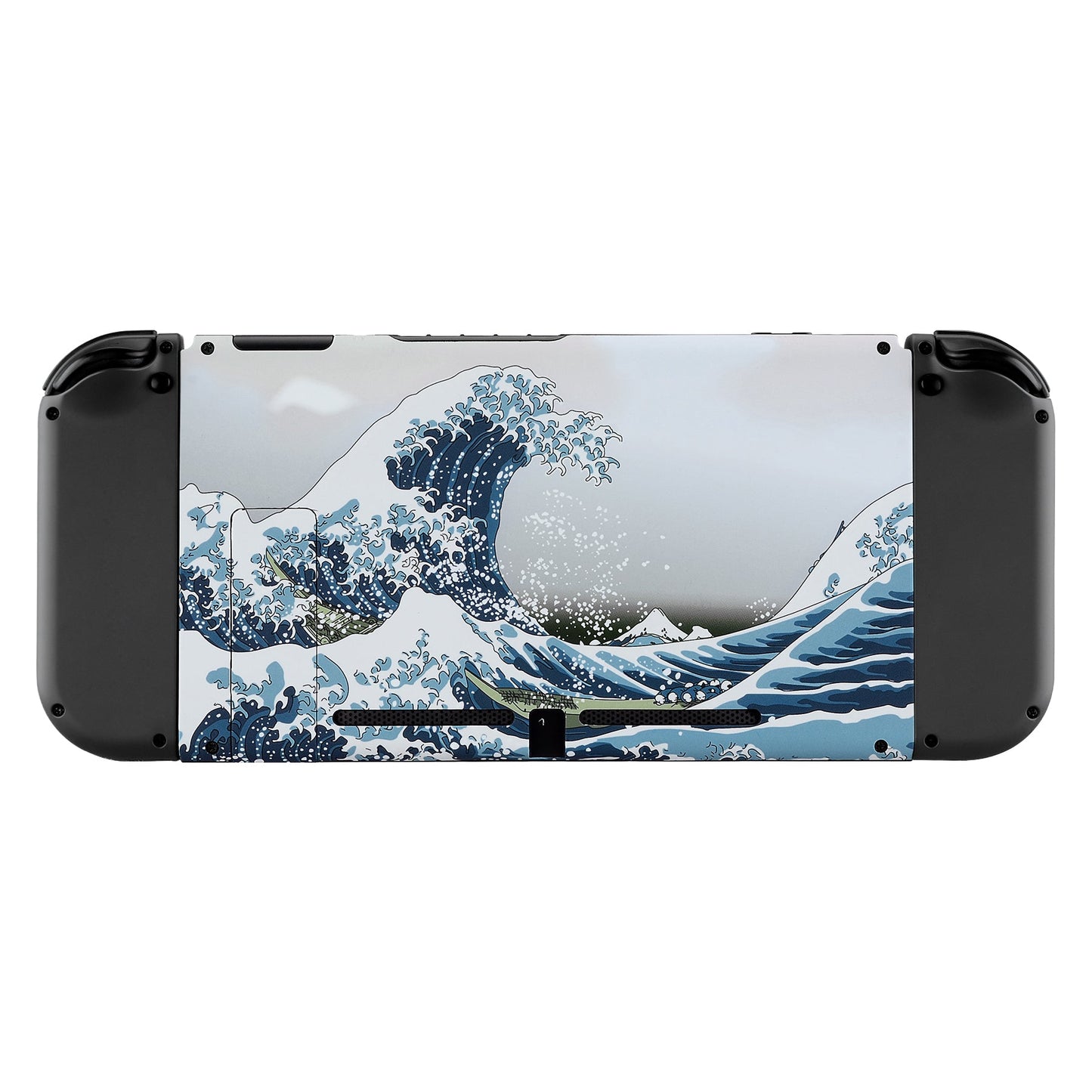 eXtremeRate Retail Soft Touch Grip The Great Wave Console Back Plate DIY Replacement Housing Shell Case for Nintendo Switch Console with Kickstand-JoyCon Shell NOT Included-ZT101