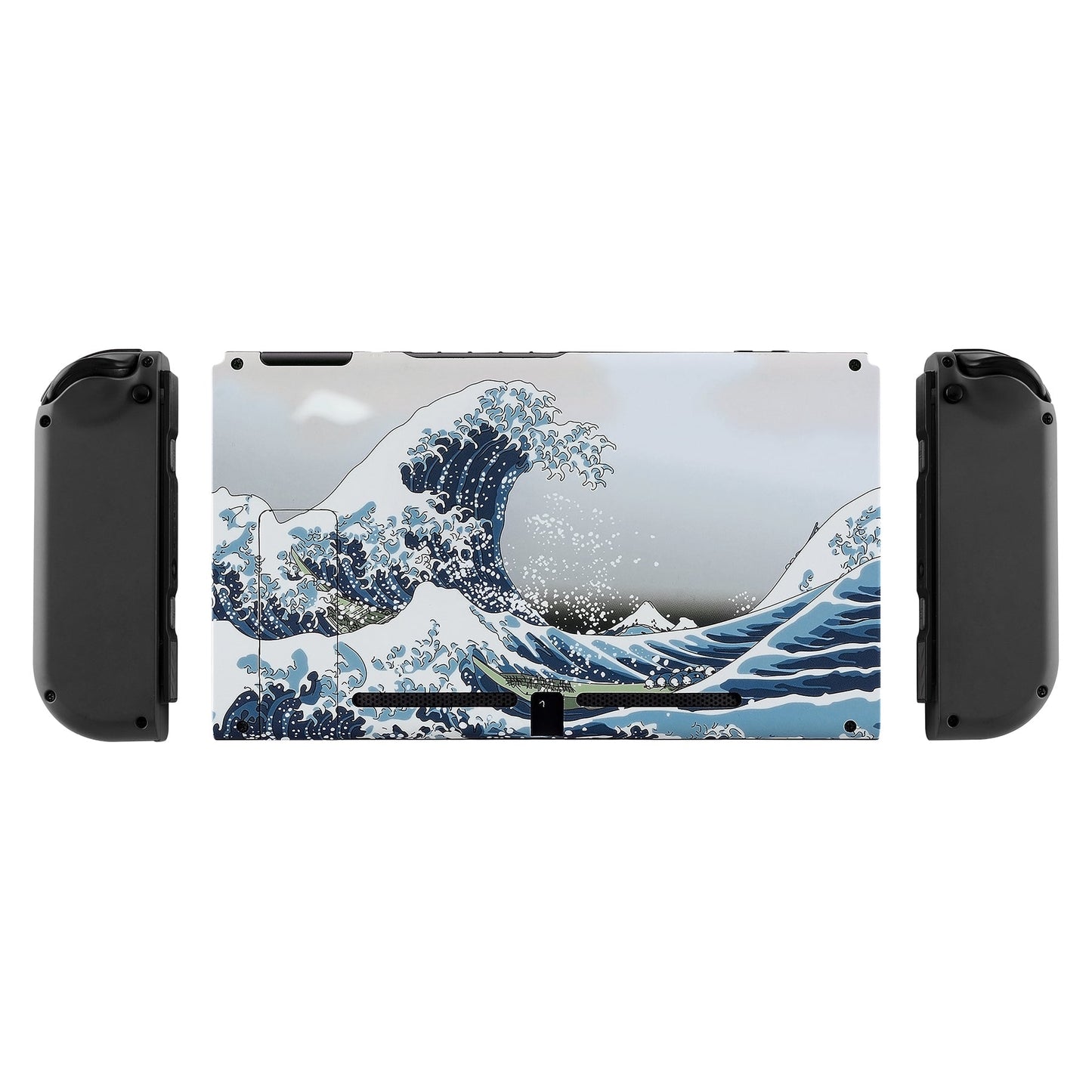 eXtremeRate Retail Soft Touch Grip The Great Wave Console Back Plate DIY Replacement Housing Shell Case for Nintendo Switch Console with Kickstand-JoyCon Shell NOT Included-ZT101