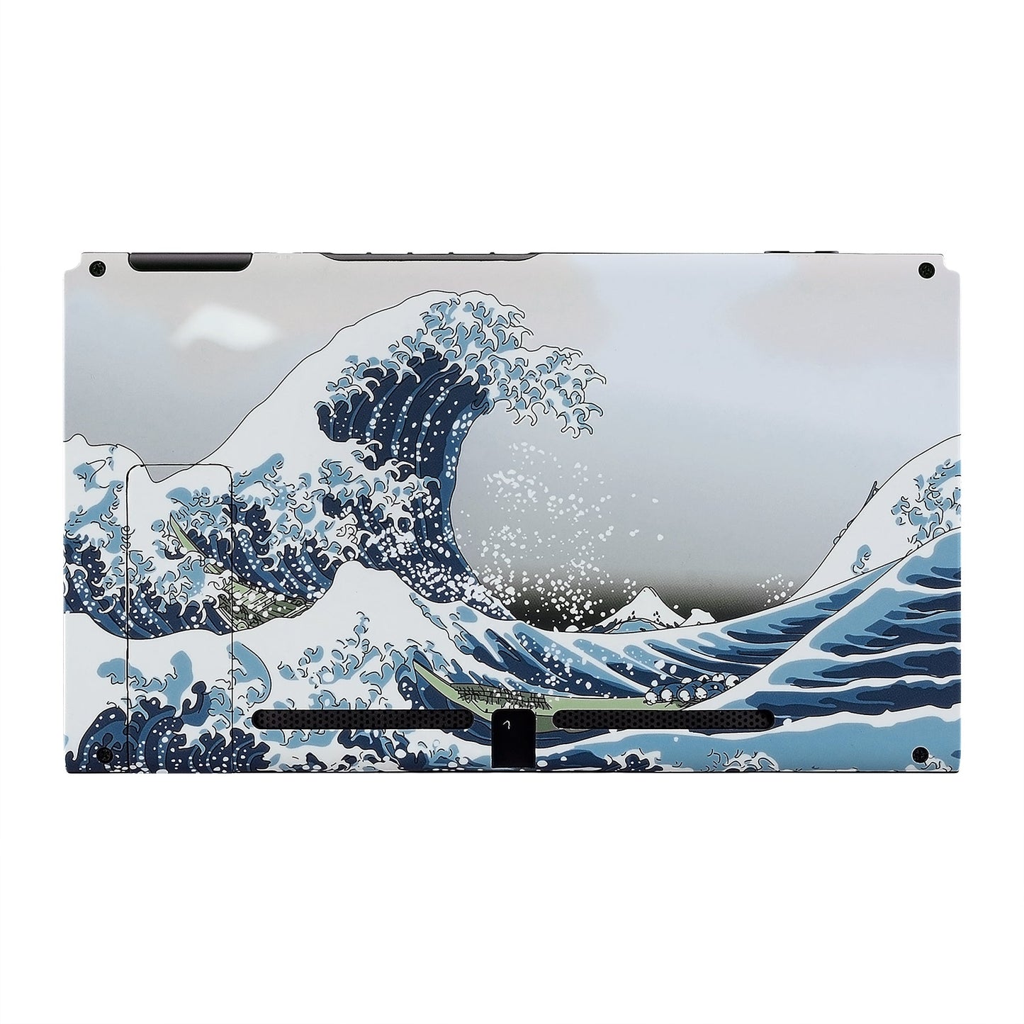 eXtremeRate Retail Soft Touch Grip The Great Wave Console Back Plate DIY Replacement Housing Shell Case for Nintendo Switch Console with Kickstand-JoyCon Shell NOT Included-ZT101