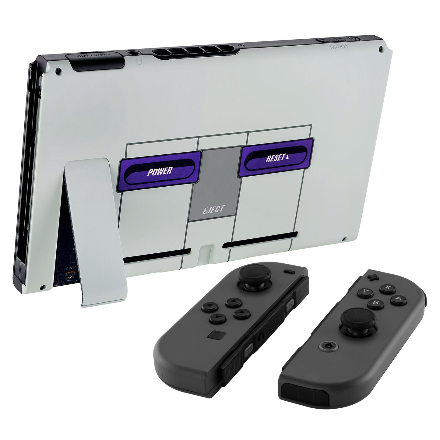 eXtremeRate Retail Soft Touch Grip Classics SNES Style Console Back Plate DIY Replacement Housing Shell Case for Nintendo Switch Console with Kickstand - JoyCon Shell NOT Included - ZT103
