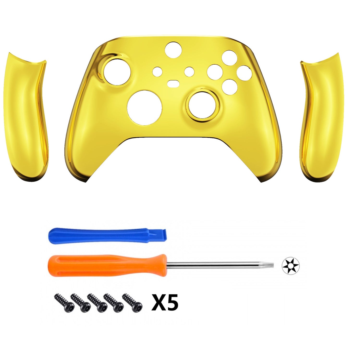 eXtremeRate Retail Chrome Gold Replacement Handles Shell for Xbox Series X Controller, Custom Side Rails Panels Front Housing Shell Faceplate for Xbox Series S Controller - Controller NOT Included - ZX3D401