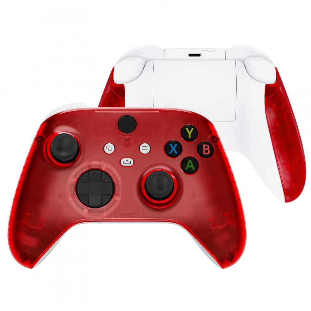 eXtremeRate Retail Soft Touch Clear Red Replacement Handles Shell for Xbox Series X Controller, Custom Side Rails Panels Front Housing Shell Faceplate for Xbox Series S Controller - Controller NOT Included - ZX3M502