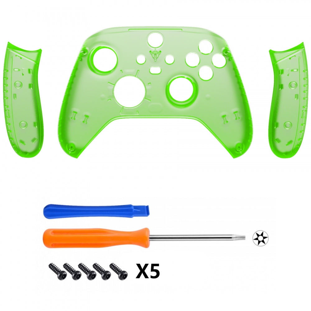 eXtremeRate Retail Soft Touch Clear Green Replacement Handles Shell for Xbox Series X Controller, Custom Side Rails Panels Front Housing Shell Faceplate for Xbox Series S Controller - Controller NOT Included - ZX3M503