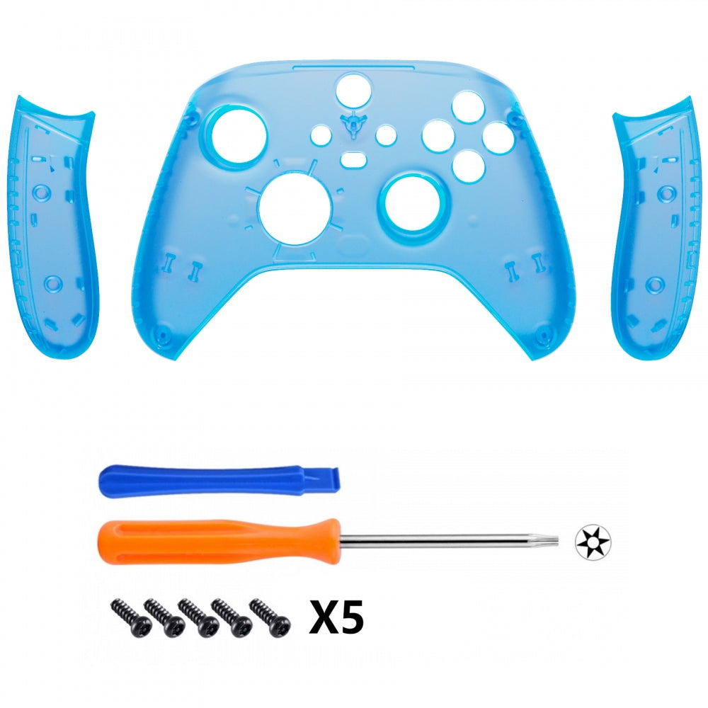 eXtremeRate Retail Soft Touch Clear Blue Replacement Handles Shell for Xbox Series X Controller, Custom Side Rails Panels Front Housing Shell Faceplate for Xbox Series S Controller - Controller NOT Included - ZX3M504